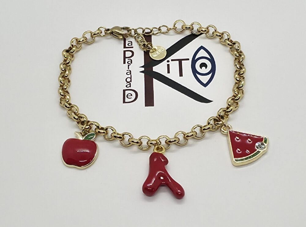 Pulsera de acero dorado con colgantes frutales