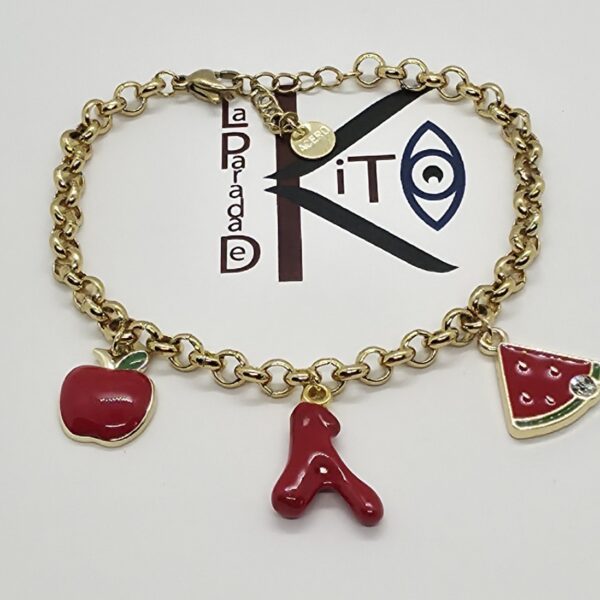 Pulsera de acero dorado con colgantes frutales