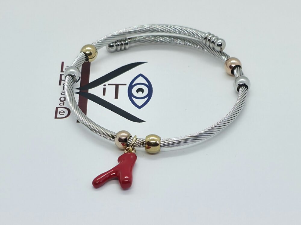 Pulsera en acero plateado con un coral