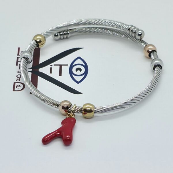 Pulsera en acero plateado con un coral